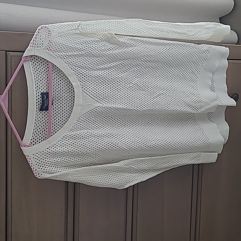 American Eagle Outfitters Open Weave Knit Sweater White Size Medium
